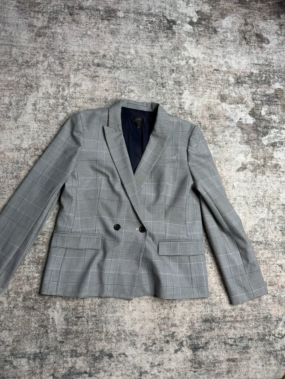 J. Crew NWT Women's Blazer Houndstooth One-Button Black White Sz 14 Classic